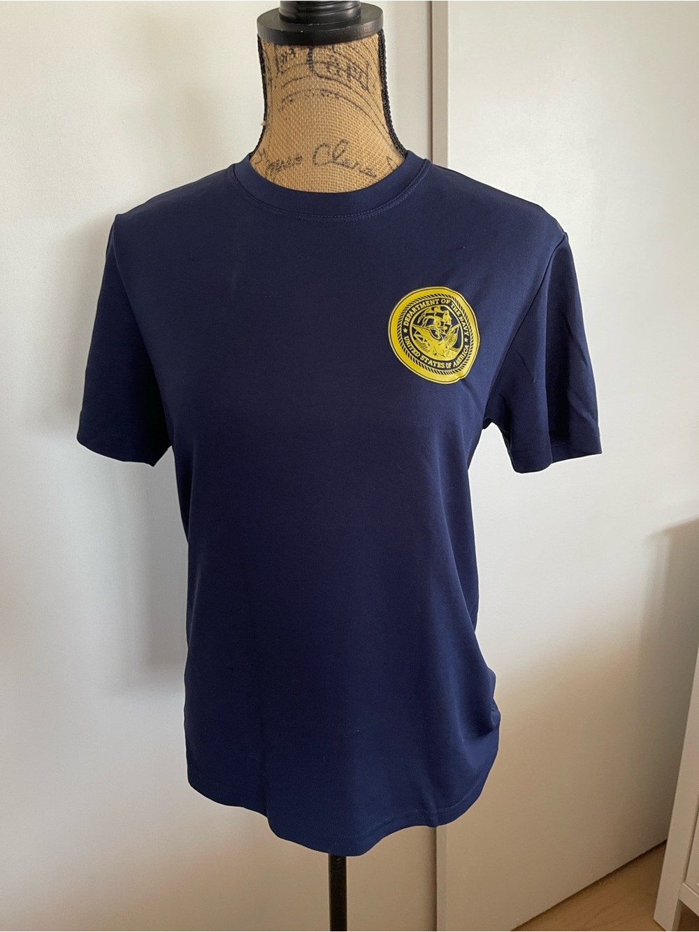 Classic Navy Short-Sleeve Crew Tee with Yellow Patch